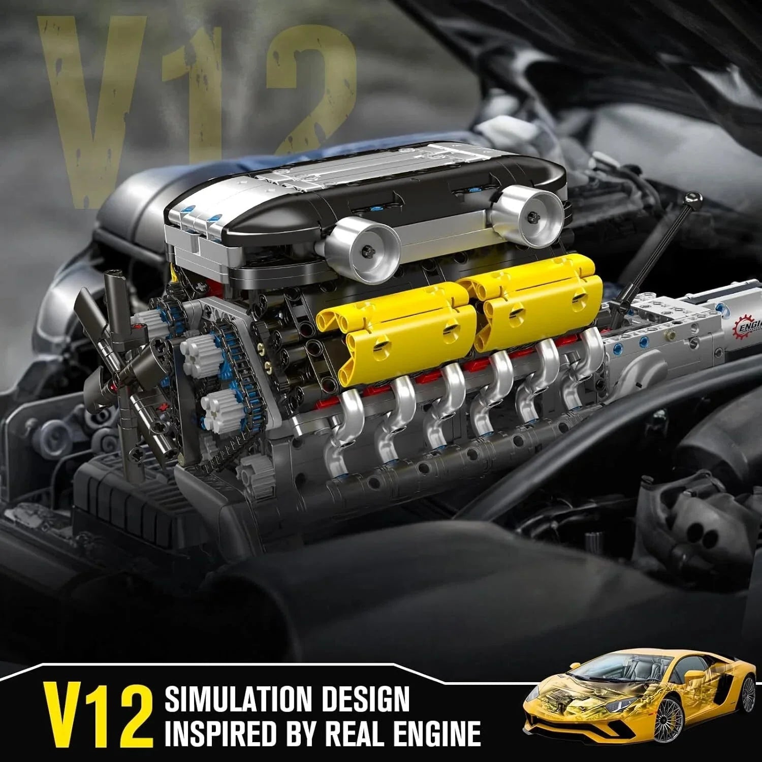 Supercar V12 Engine & Transmission | 1260pcs - Power Brickz